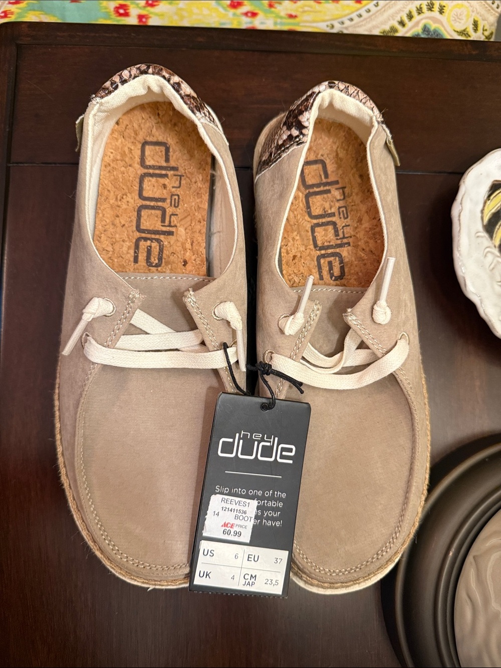 Hey Dude Taupe Suede Slip-On Shoes with Snake-Print Trim